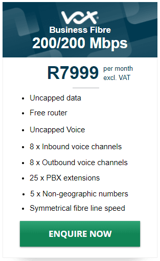 Vox Business Fibre 200/200Mbps Package