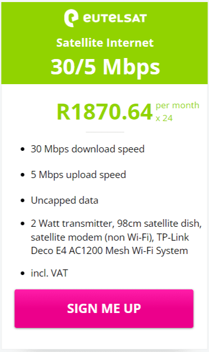 Eutelsat 30/5Mbps Satellite Deal