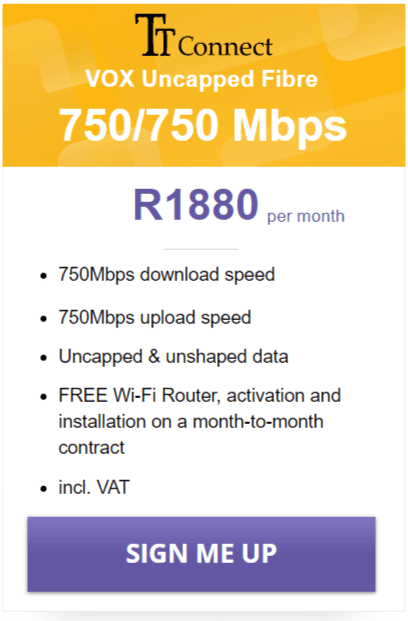 Vox TT Connect Fibre 750/750Mbps Package