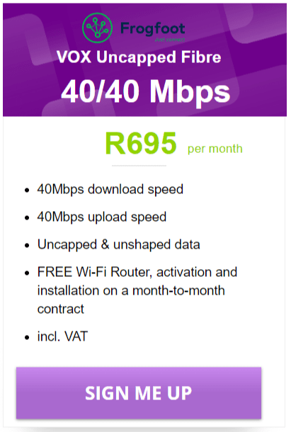 Vox Fibre 40/40Mbps Package