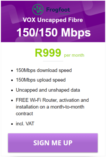 Vox Fibre 150/150Mbps Package