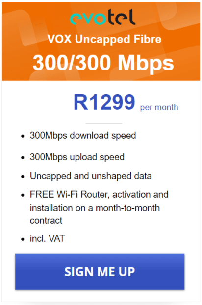 Vox Evotel Fibre 300/300 Mbps Package