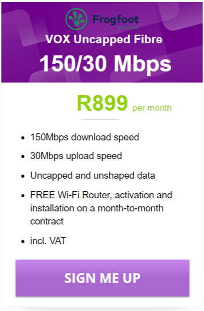 Vox Fibre 150/30Mbps Package