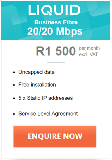 Liquid Business Fibre 20/20Mbps Package