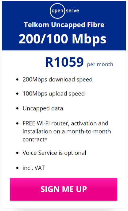 Telkom Fibre 200/100Mbps Package