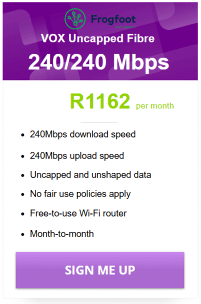 Vox Fibre 240/240Mbps Package