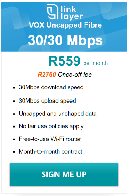 Vox Link Layer Fibre 30/30 Mbps Package