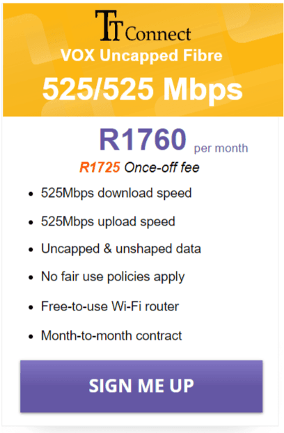 Vox TT Connect Fibre 525/525 Mbps Package