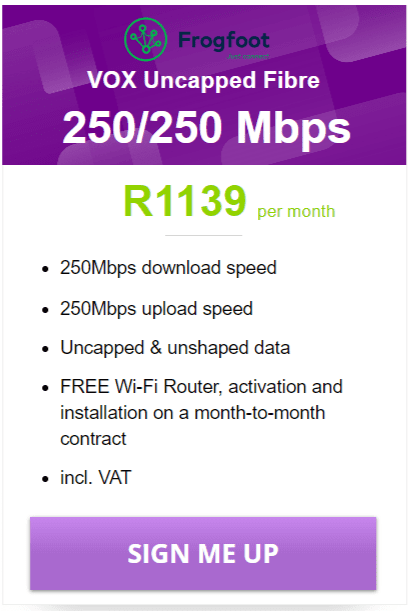 Vox Fibre 250/250Mbps Package