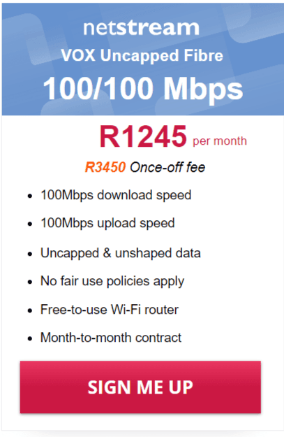 Vox Netstream Fibre 100/100 Mbps Package