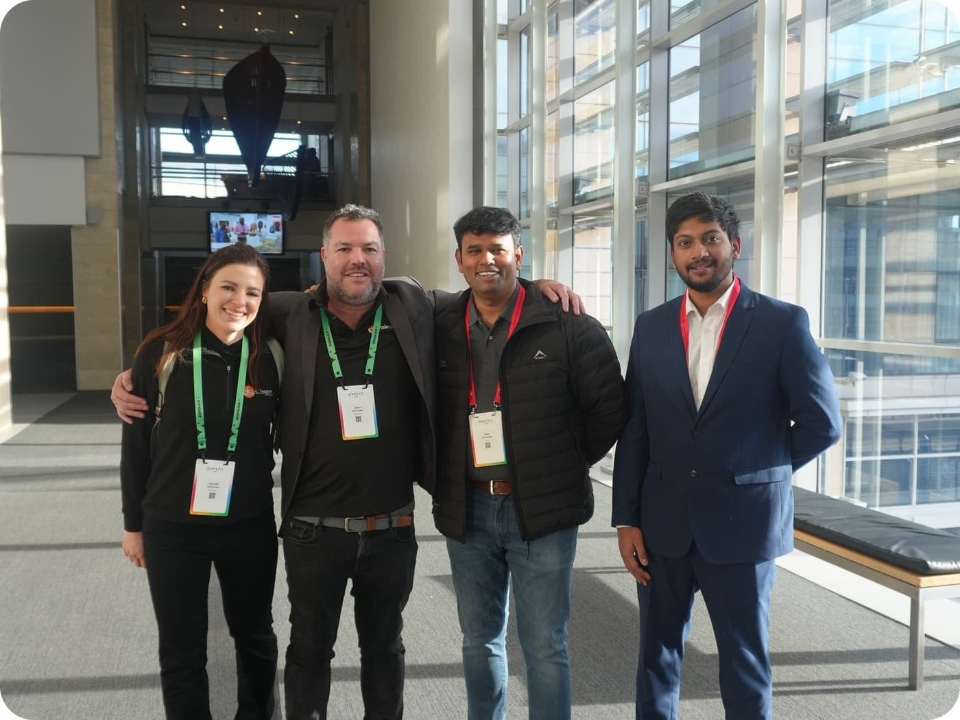 DSL Telecom directors Dean and Danielle networking with two Zoho team members at Zoholics Cape Town 2026