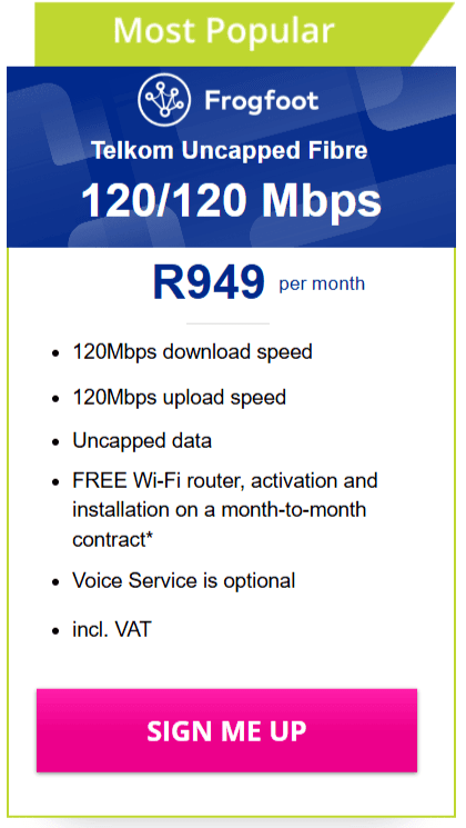 Telkom Fibre 120/120Mbps Package
