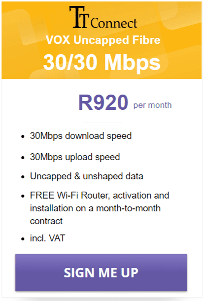 Vox TT Connect Fibre 30/30 Mbps Package