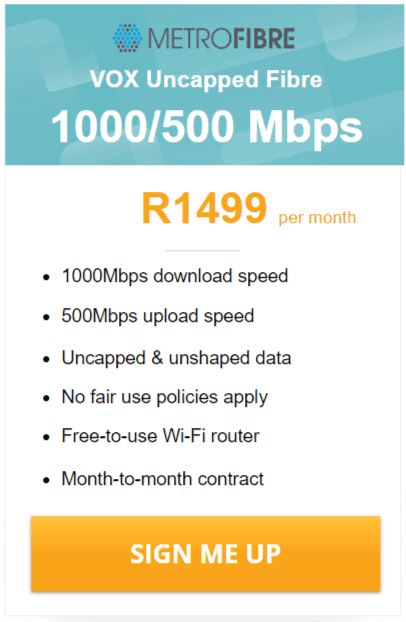 Vox Over Metrofibre Networx 1000/500 Mbps deal
