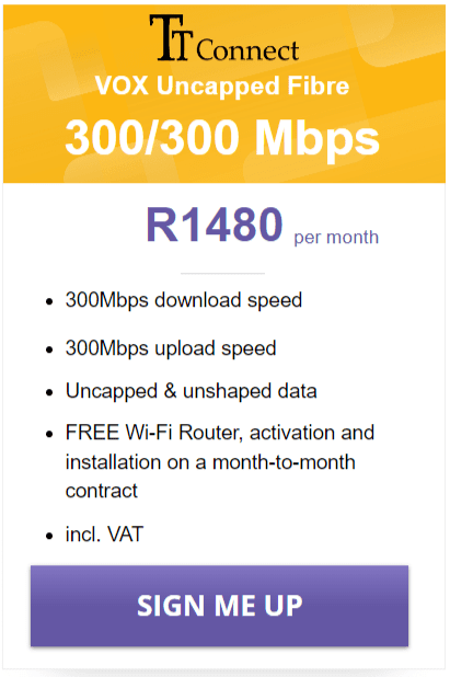 Vox TT Connect Fibre 300/300 Mbps Package