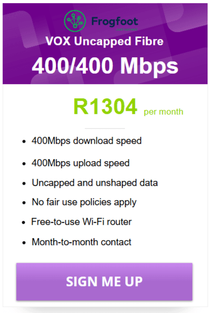 Vox Fibre 400/400Mbps Package