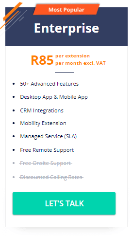 Enterprise PBX Package cost - R85 per extension per month