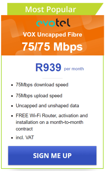 Vox Evotel Fibre 75/75 Mbps Package