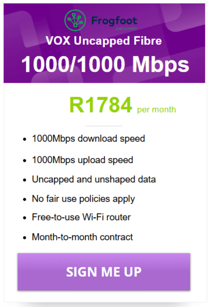 Vox Fibre 1000/1000Mbps Package