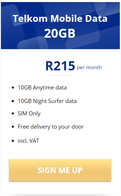 Telkom Mobile Data 20GB Package