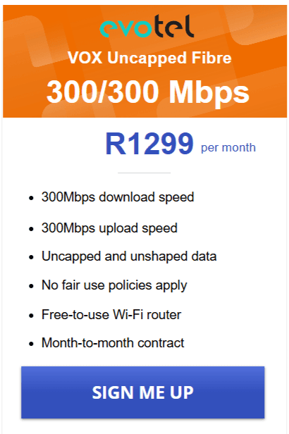 Vox Evotel Fibre 300/300 Mbps Package