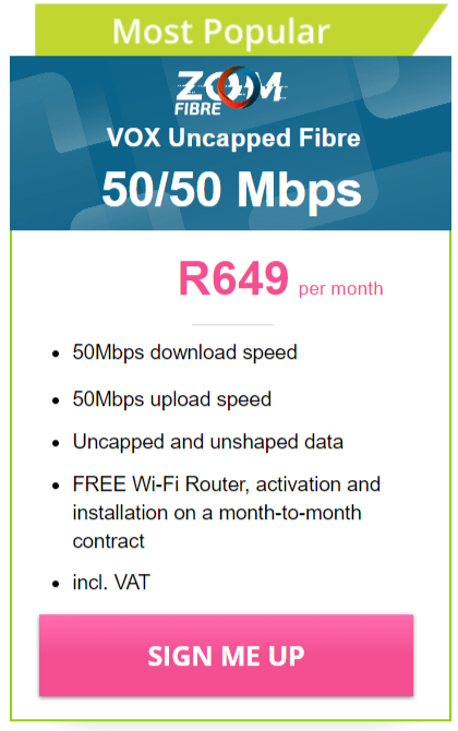 Vox Zoom Fibre 50/50 Mbps Package