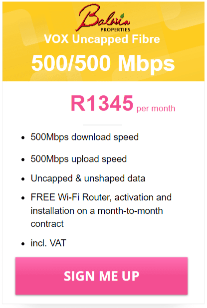 Vox Balwin Fibre 500/500 Mbps Package