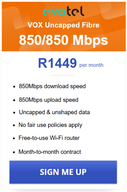 Vox Evotel Fibre 850/850 Mbps Package