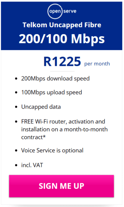 Telkom Fibre 200/100Mbps Package