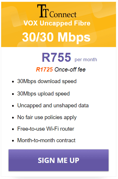 Vox TT Connect Fibre 30/30 Mbps Package