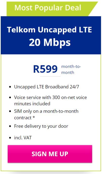 Telkom LTE Uncapped 20Mbps Package