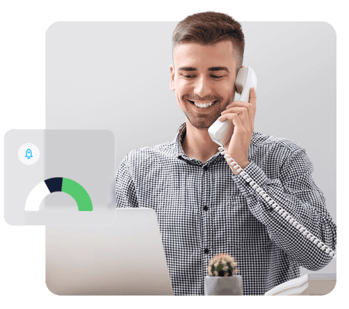 A man on a VoIP call using DSL Telecom's VoIP services