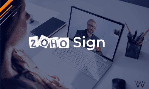 A video call between a man and a woman for the Zoho Sign User Training course
