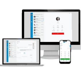 The Linkus app on a desktop screen, a laptop screen and a smartphone