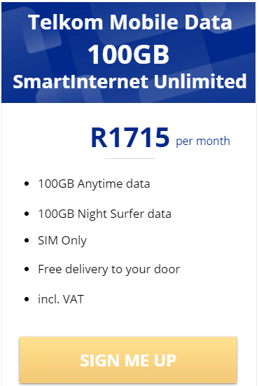 Telkom Mobile Data 100GB Package