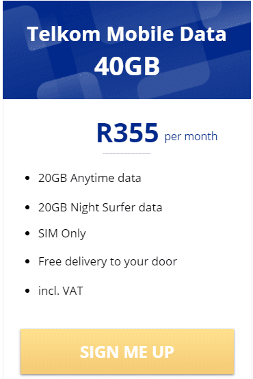 Telkom Mobile Data 40GB Package