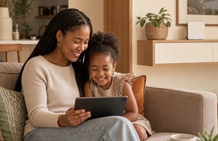 Mother and daughter using Telkom Easy Connect fibre with WiFi ONT