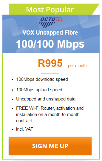 Vox Octotel Fibre 100/100 Mbps Package