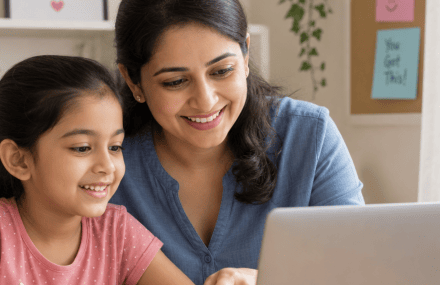 A mother and child engaging with online learning using their Telkom Octotel fibre line